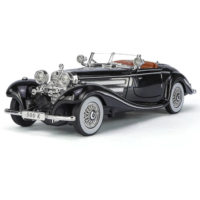 1/24 Scale 500K Vintage Car Model Toy Diecasts Alloy Sport Car Toys with Sound and Light Pull Back Vehicles for Children's Gifts