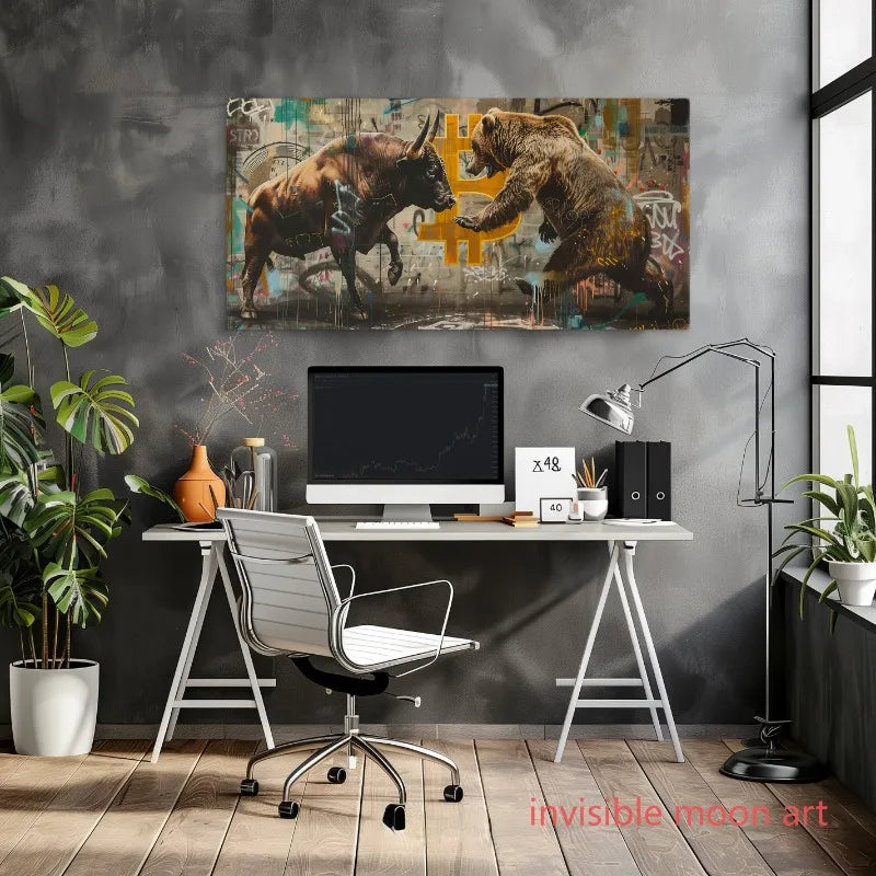 Abstract Street Style Bitcoin Bull and Bear Crypto Office Art Poster Canvas Painting Wall Prints Picture Living Room Home Decor