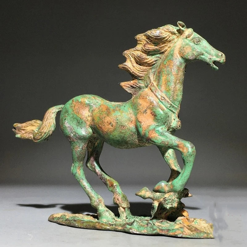 Chinese Collectible Antique Copper Zodiac Horse Figurine Galloping Horse Wealth Feng Shui Vintage Decor Lucky Ornament