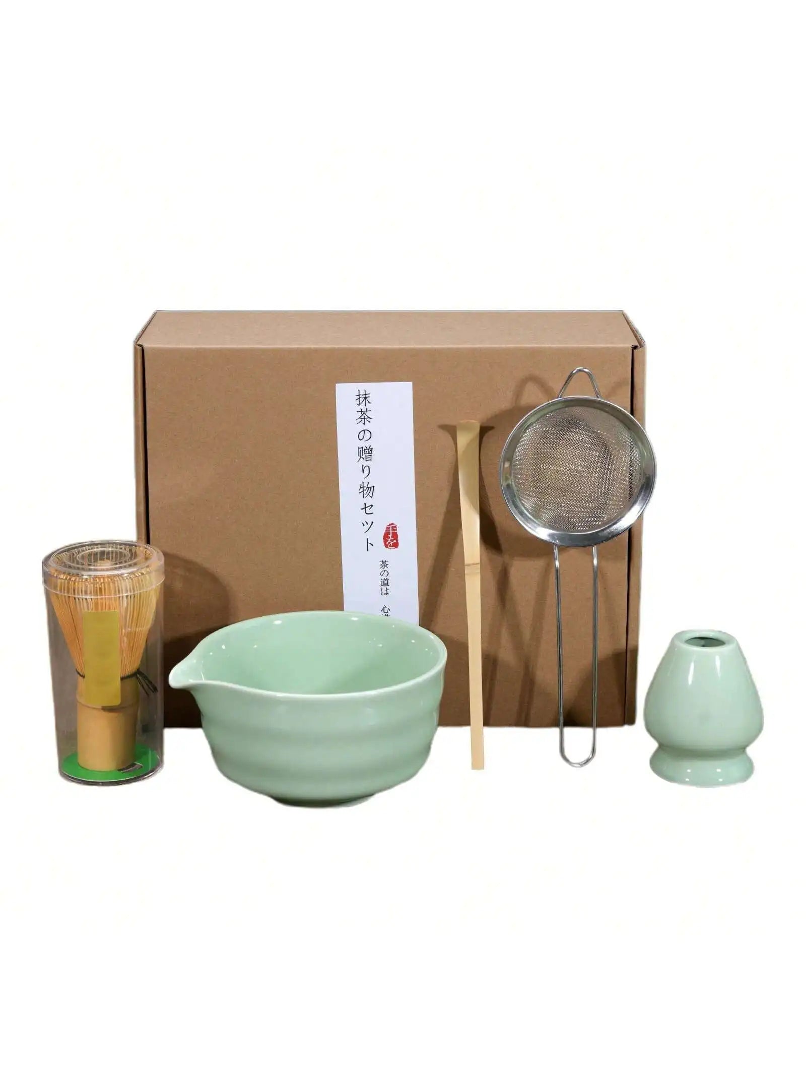 Ensemble de fouet Matcha 5 pièces pour * comprenant des ustensiles à * tachetés, incluant un bol Matcha avec bec verseur, un fouet et un support, une cuillère, un * et un kit de débutant pour les