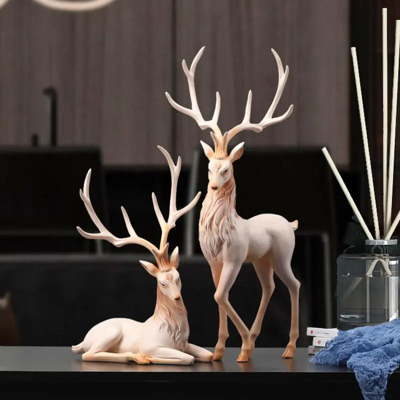 High End Deer Statue Reindeer Figurines Resin ELK Sculpture For Living Room Luxury Home Decoration Nordic Tabletop Ornaments New