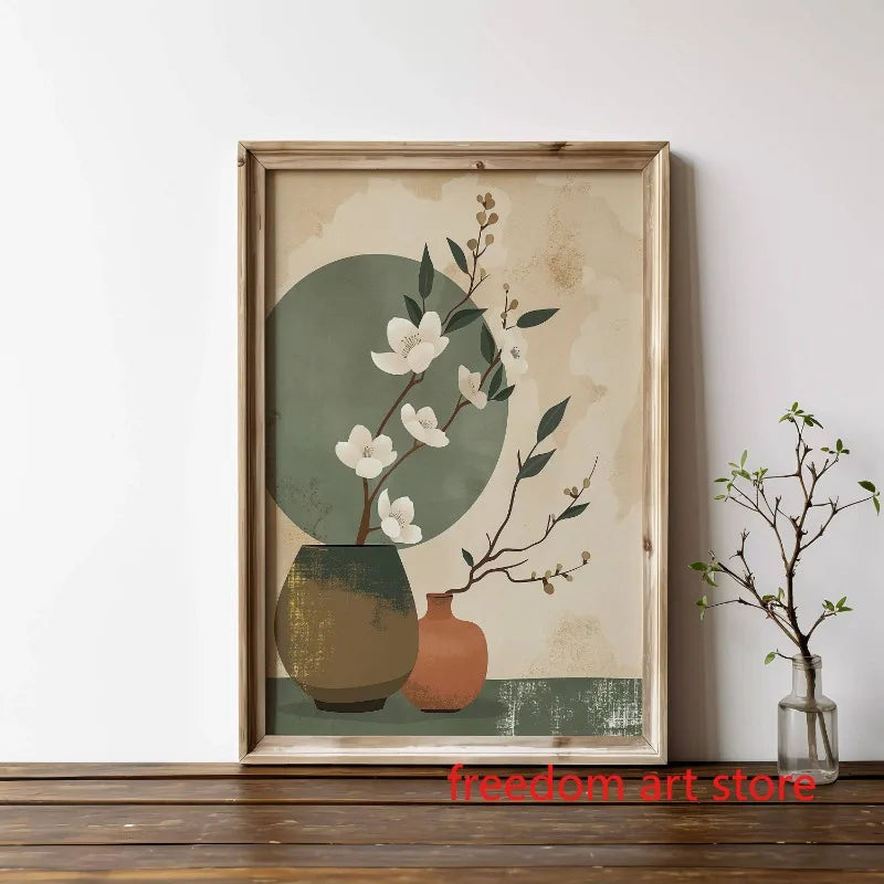 Minimalist Zen Japanese Style Bonsai Beige Wabi Sabi Japandi Art Poster Canvas Painting Wall Prints Picture for Room Home Decor
