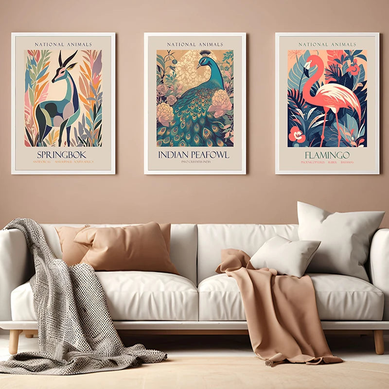 Funny Jungle Animals Posters Bear Sloth Peacock Flamingo Deer Canvas Painting Nordic Wall Pictures for Living Room Home Decor