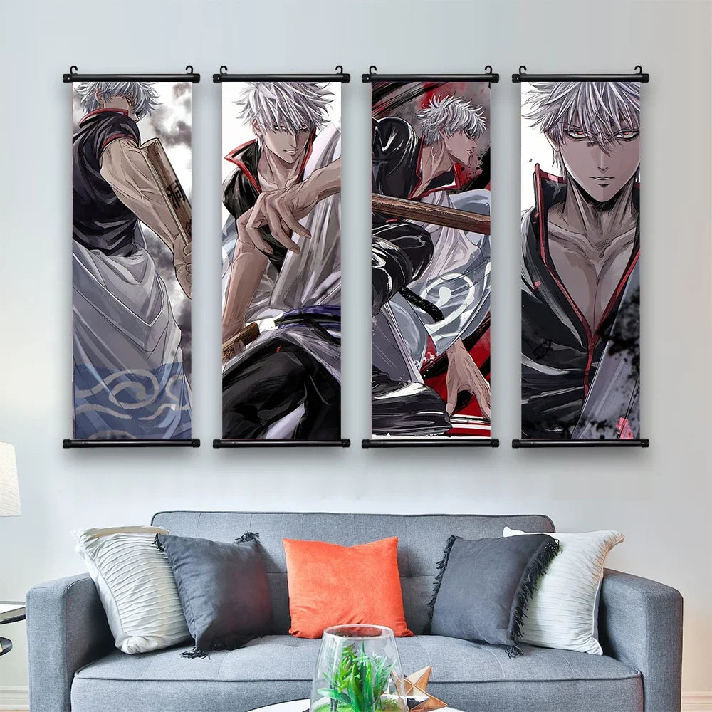 Gintama Gintoki Hanging Scroll Sadaharu Kotarou Shinsuke Canvas Wall Painting Home Decor Anime Poster Wall Art Room Decoration