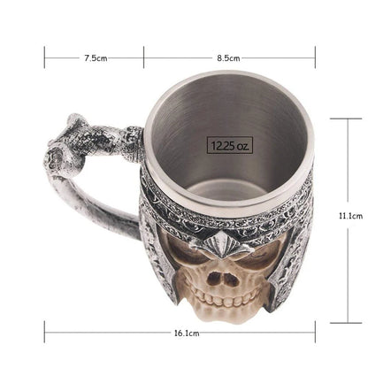 LMETJMA Skull Coffee Mug Stainless Steel Skull Cool Coffee Mugs 3D Design Cocktail Beer Mugs with Handle JT14