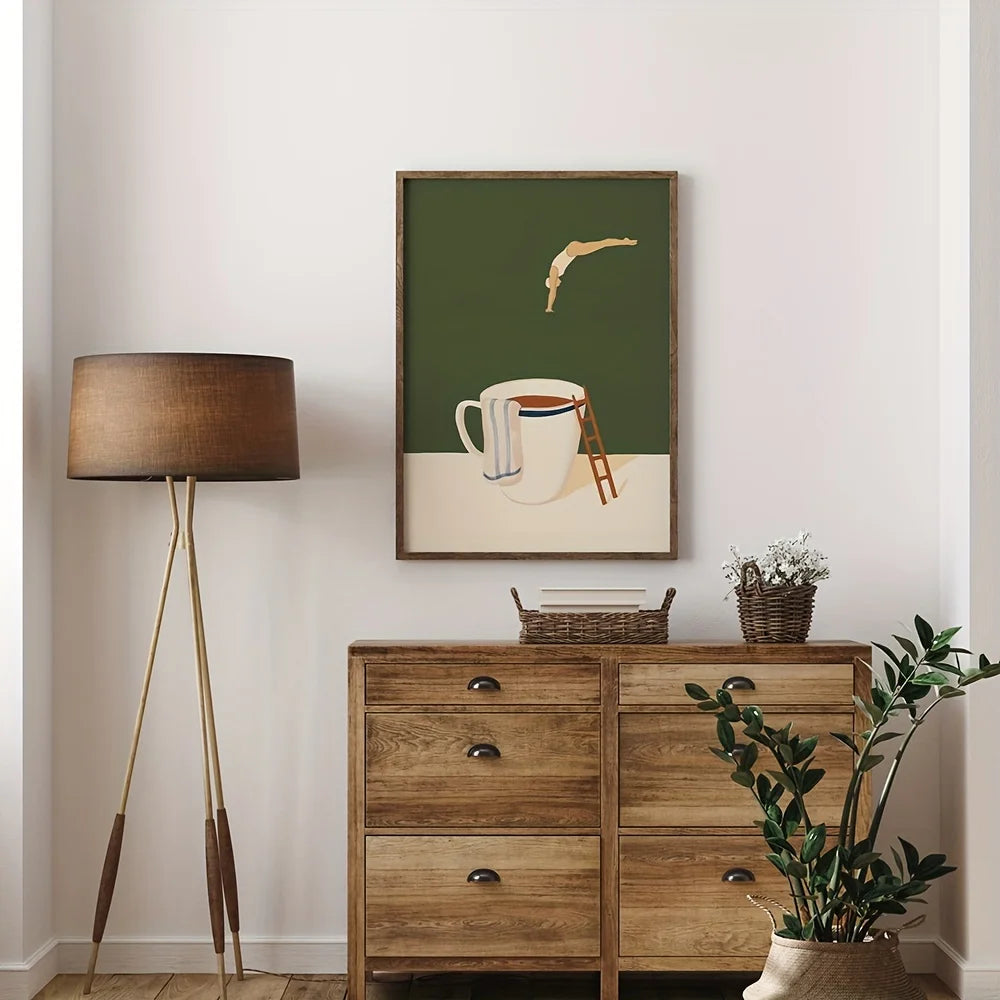Retro Coffee Diving Poster Canvas Painting Good Morning Coffee Lover Print Wall Art for Living Room Home Kitchen Decor Frameless