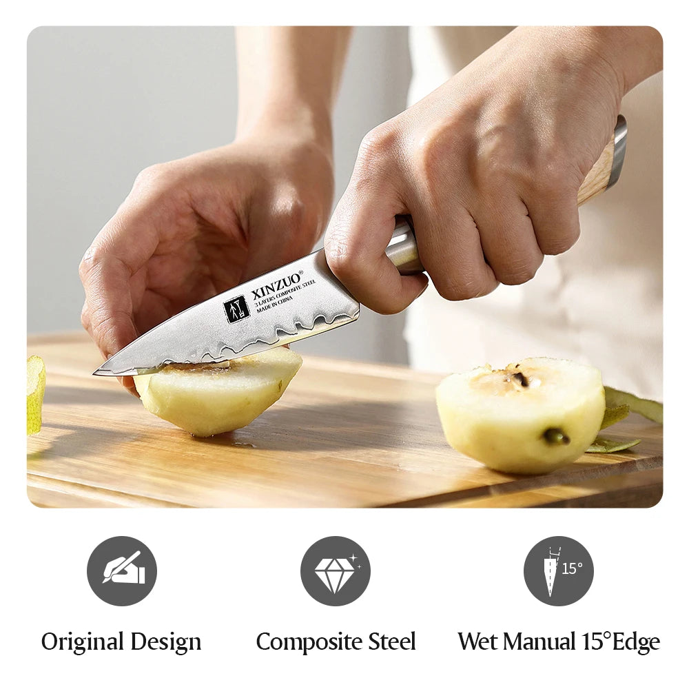 XINZUO 3.5" in Paring Knife Core Hardness 60±2HRC Steel Kitchen Knives Razor Sharp Peeling Fruit Kitchen Knife Beautiful Handle