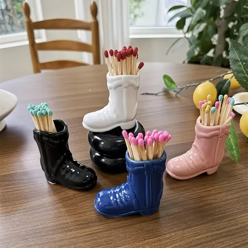 Vintage Denim Boots Ceramic Matchstick Shoe Rack Ornaments Multifunctional Decorative Boot Shaped Matchbox Ornaments Home Decor