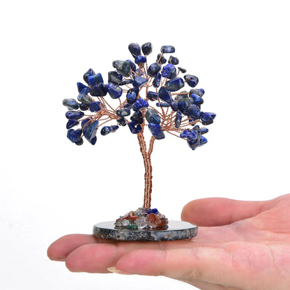 Lucky Crystal Tree Random Stone Base Natural Lapis Lazuli Money Tree for Positive Energy Crystal Tree Home Office Decoration