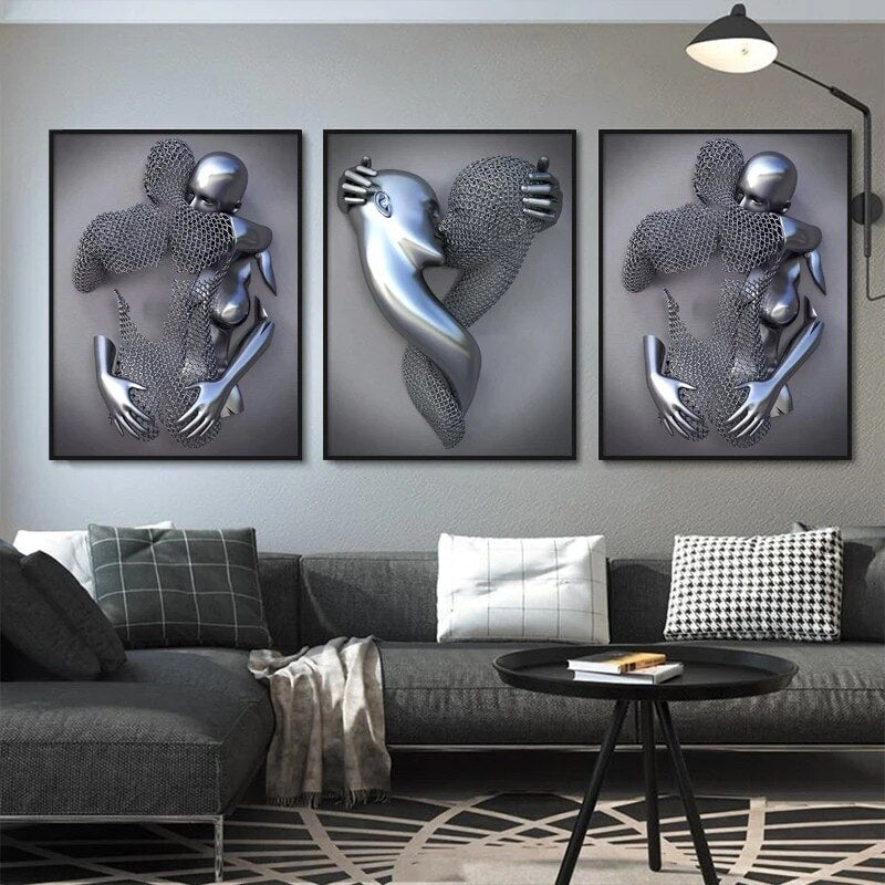 Tokoh logam arca seni kanvas lukisan poster abstrak romantis dan rint dinding seni gambar moden ruang tamu hiasan rumah