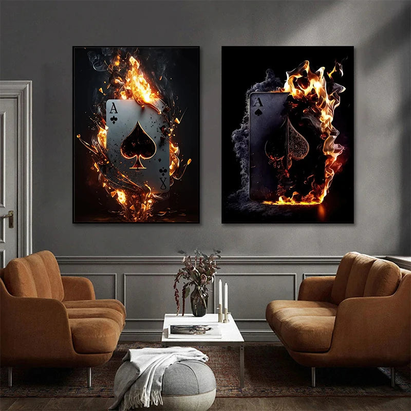 Modern Playing Card On Fire Posters Canvas Paintings And Prints Pictures Wall Art For Living Room Home Decor Frameless No Lights