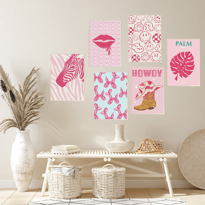 Rosa Preppy-Wandkunst, Mädchen-Bettzimmer-Dekoration, Pink-Leinwandgemälde, Wohnheim-Preppy-Poster, nordische Funky-Heimdekoration 