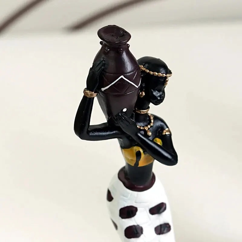 NORTHEUINS 3pcs Set Resin African Woman Figurines Black Figure Statues Exotic Ornaments Interior Home Living Room Desktop Decor