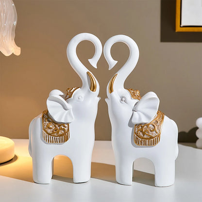 Home Decor 2pcs White Elephant Figurine Cute Living Room TV Cabinet Accessories Desk Decorations Crafts Modern Animal Statuette