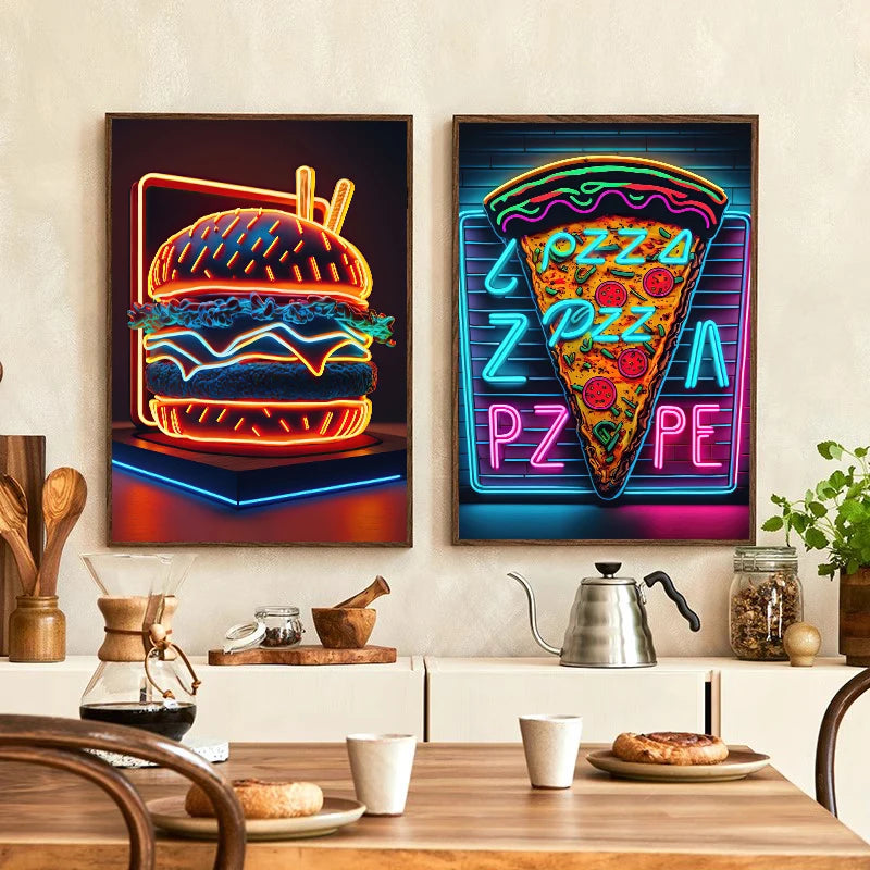 Neon Poster Pizza Burger HD Pictures Canvas Paintings And Prints Wall Art For Living Room Home Kitchen Decor Frameless Gifts