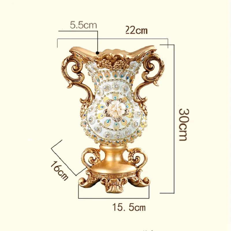 Luxury European Resin Vase Stereoscopic Dried Fowers Arrangement Wobble Plate Living Room Entrance Ornaments Home Decorations