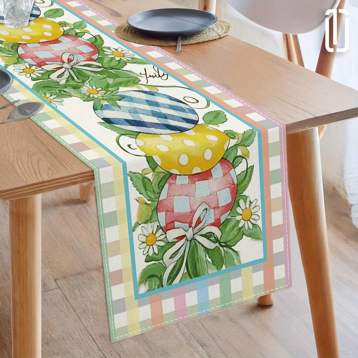 Easter Eggs Bunny Colorful Buffalo Plaid Linen Table Runner Dining Table Decor Spring Daisy Flowers Table Runners Party Decor