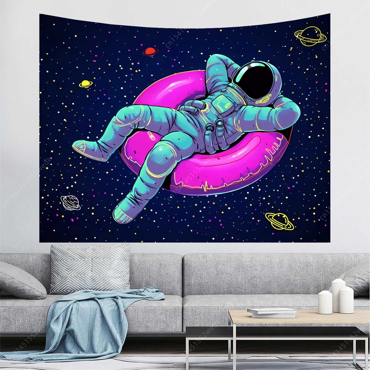 Space Astronaut Tapestry Colorful Stars Galaxy Tapestries Wall Hanging Planet Tapestry Bedroom Decor Aesthetic Background