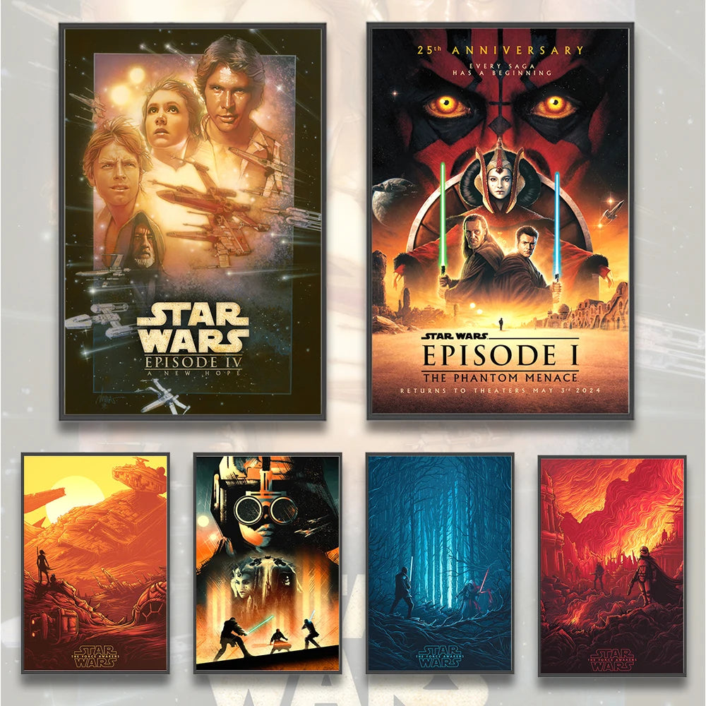 Star Wars Darth Vader Self-adhesive Poster Movie Figure Home Decoration Painting Wall Art Bedroom Skywalker Wallpaper Decor Gift