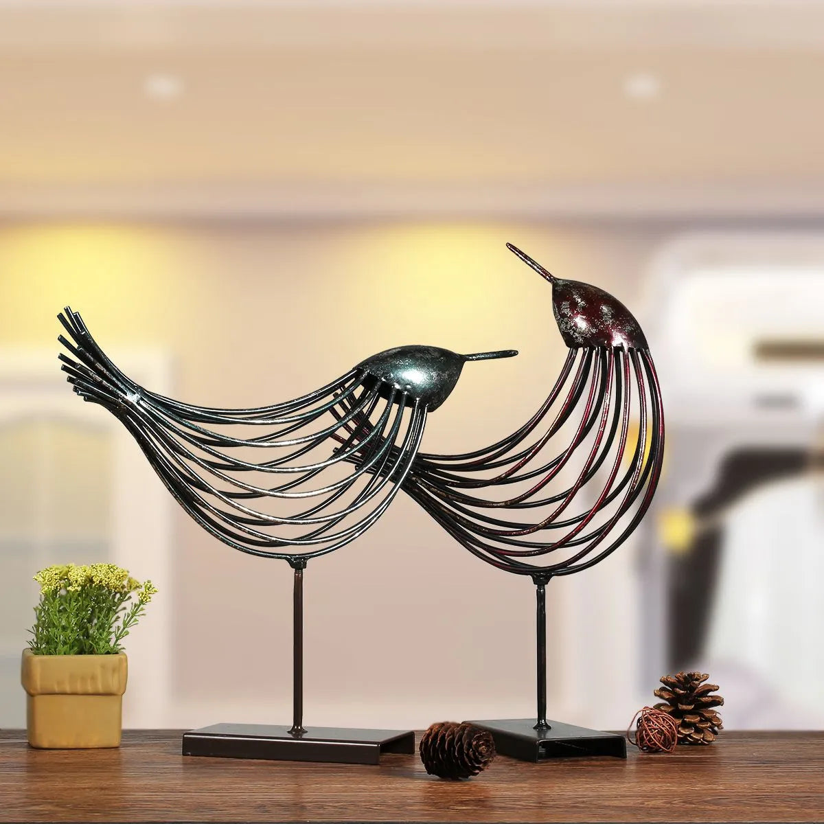 Iron Wire Bird Tooarts Metal Sculpture Home Decoration Creative Sculpture Bird