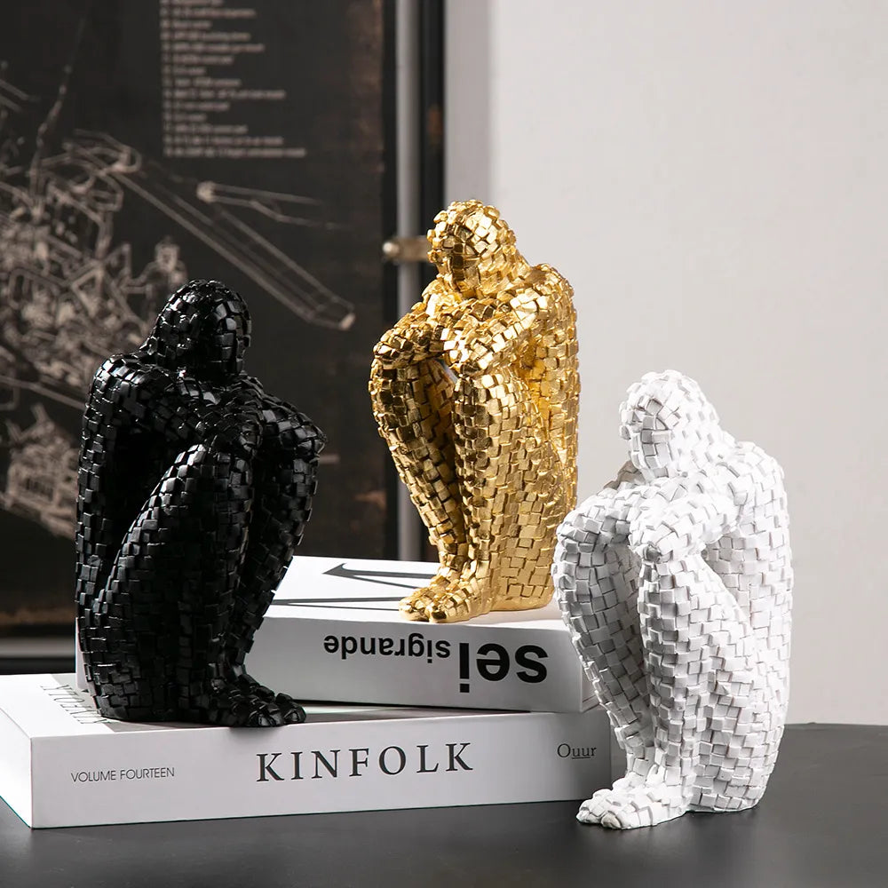 Nordic Abstract  Thinker  Statue Figure Miniatures Mosaic Resin Sculpture Office decoration Modern Crafts Home Decoration