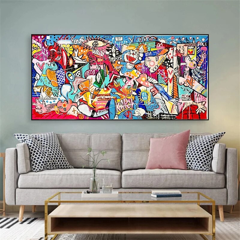 Picasso Famous Canvas Painting Guernica Cartoon Graffiti Art Poster Prints Abstract Wall Art Picture Living Room Home Decoration