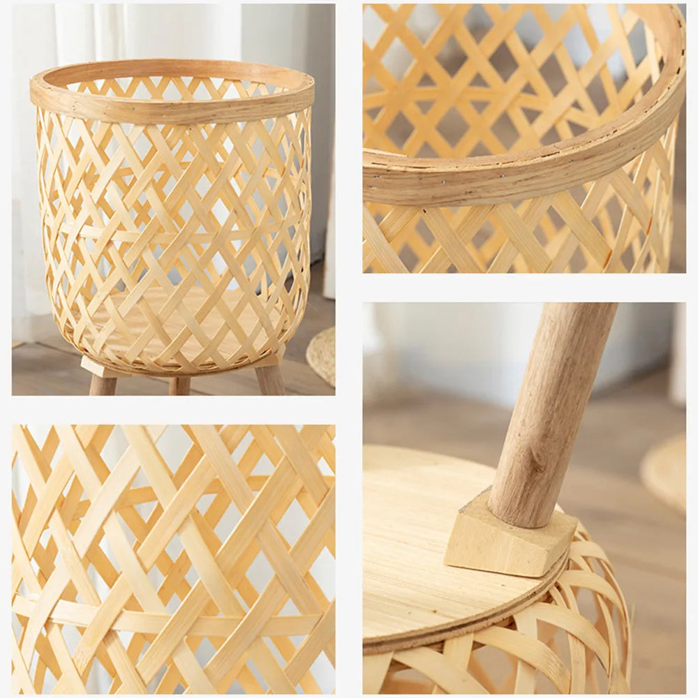 Handmade Bamboo Woven Flower Pot with Stand  Plant Flower Display Storage Stand DIY Storage Nursery Pots Home Decoration