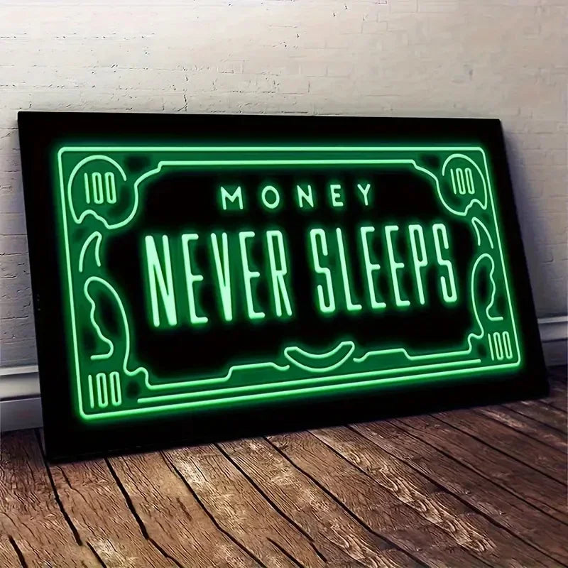 Green Glitter Coin Alphabet Wall Art Vintage Art Dollar Canvas Painting Painted Coins Creative Money Design Unframed Poster