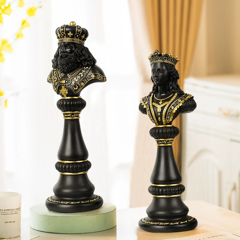 Resin Retro International Chess Figurine for Interior King Knight Sculpture Statue Ornament Home Desktop Decor Living Room