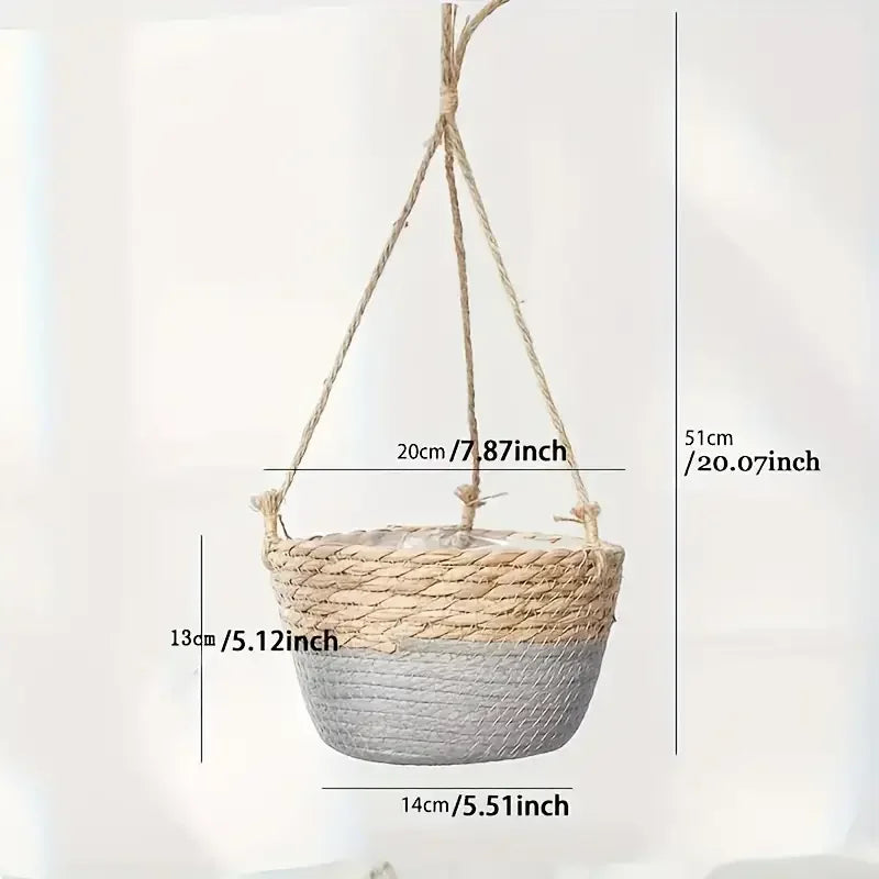 jute rope hanging planter Garden Hanging Planter Macrame Plant Storage Basket Jute Rope Handicraft Woven Indoor Outdoor Flower Pot Holder Plant Home Decor KJSD001-2