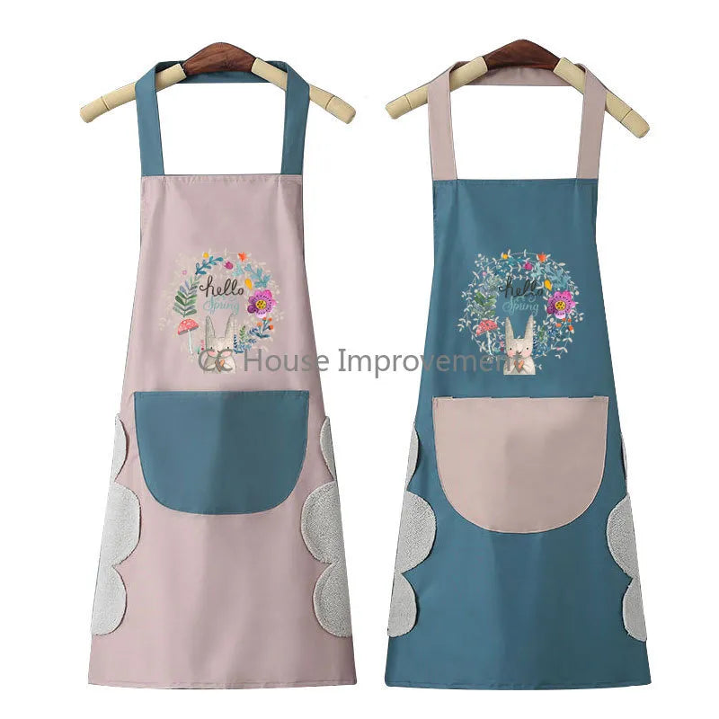 Fashionable household cute kitchen cooking apron women's waterproof and oil-proof waist protective overalls can wipe hands apron