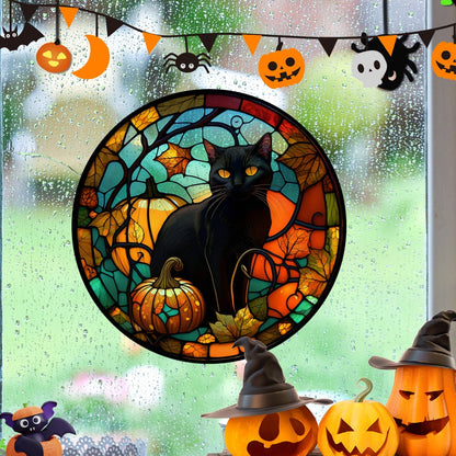 Halloween-Aufkleber, bunt, Horror-Schloss, Katze, statische PVC-Fensterglas-Aufkleber, kleberfrei, dekorative Folie, Party-Heimdekoration 