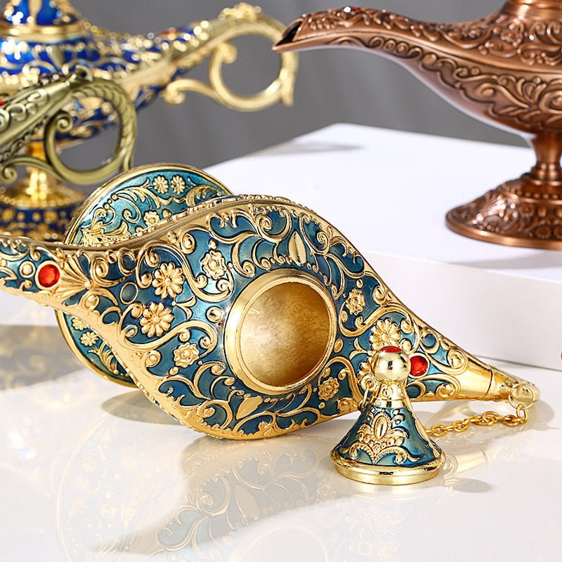 Vintage Aladdin Genie Lamp Incense, Solid Brass Burner With Engraved Dragon  Hand 