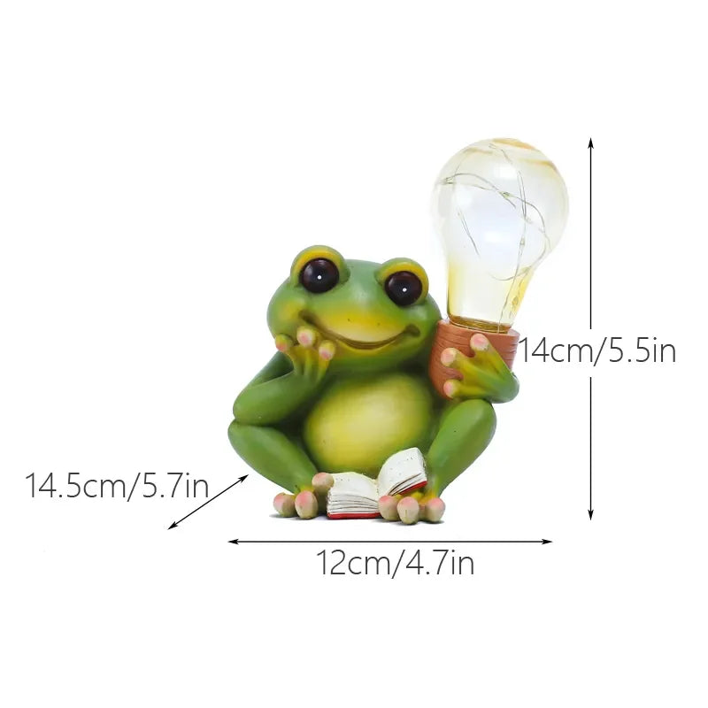 NORTHEUINS Solar Frog Reading Book Light Bulb Figurines Creative