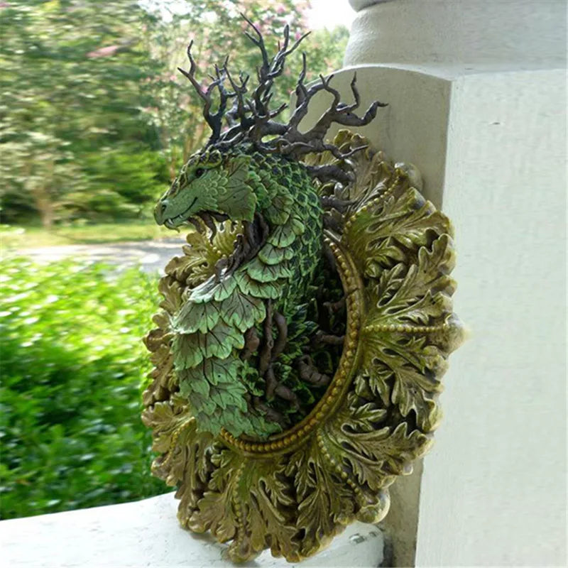 Green Forest Dragon Sculpture Figurine Resin Statue Wall Decoration for Home Living Room and Garden Decor Indoor Dragon Lovers