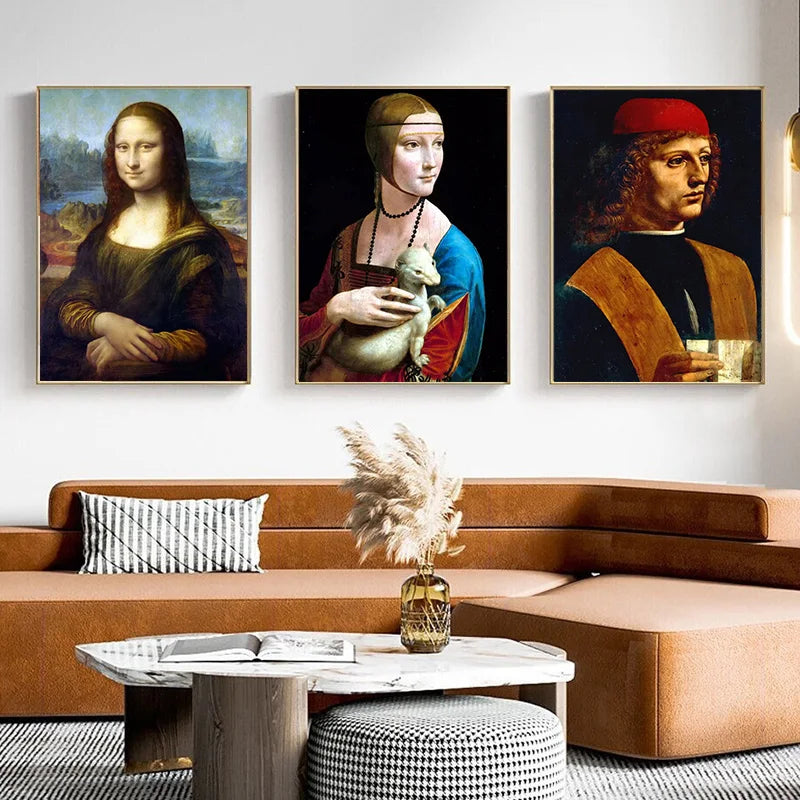 Famous Leonardo Da Vinci Artwork Mona Lisa Salvator Mundi Canvas Painting Poster Wall Art HD Pictures For Living Room Home Decor