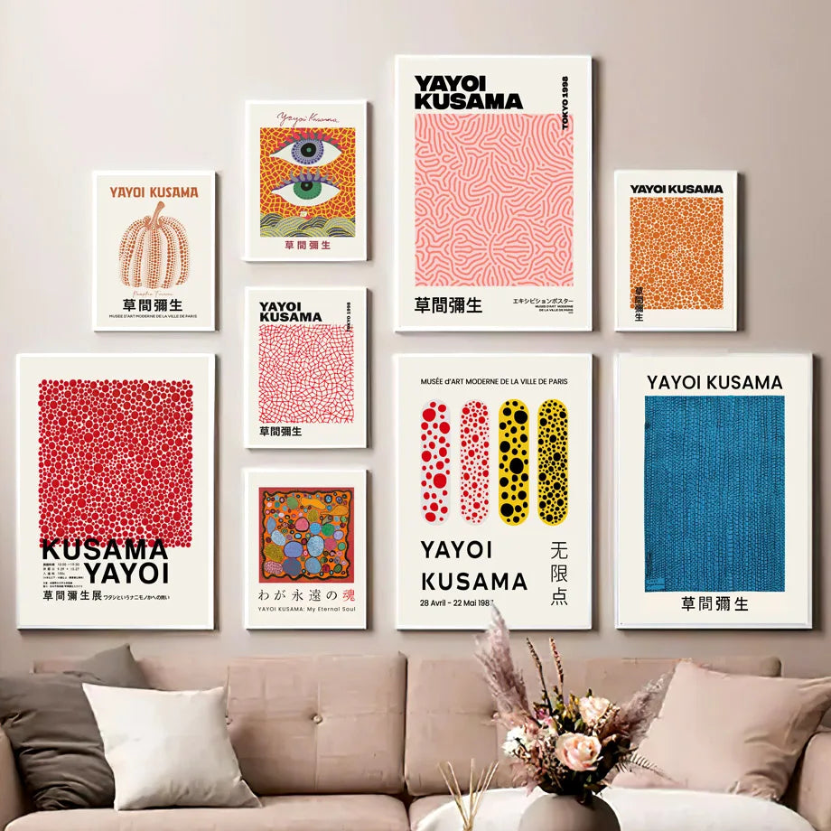 Yayoi Kusama Abstract Pumpkin Lines Wall Art Canvas Painting Japanese Posters and Prints Wall Art Pictures for Living Room Decor