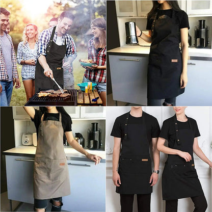 Kitchen Cooking Apron Female Male Pocket Adjustable Waterproof Thickened Apron Baking Bar Restaurant Cafe Working Clothes