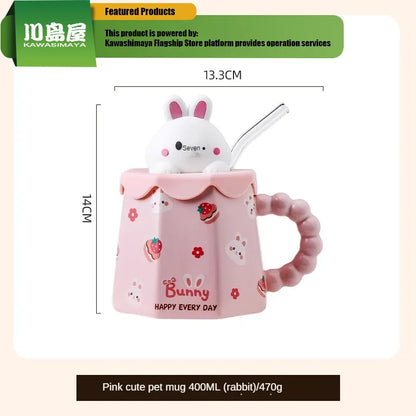 KAWASIMAYA Mug with Lid, Cute Ceramic Mugs for Children Birthday Gift New 2024 Rabbit Water Cup Coffee Mugs