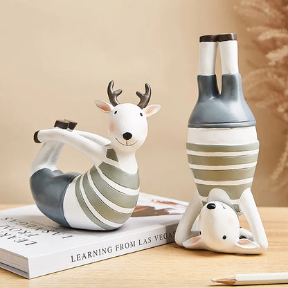 Nordic Style Creative Animal Figurine Adorable Yoga Inverted Deer Home Decor Living Room Bedroom Bedside Table Desk Decor Crafts