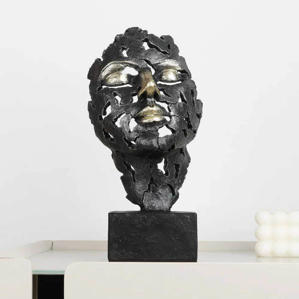 Vintage Facial Art Statue Kiss Face Mask Sculpture Retro Black Gold Figures Home Decoration Accessories Villa Cottage Room Decor