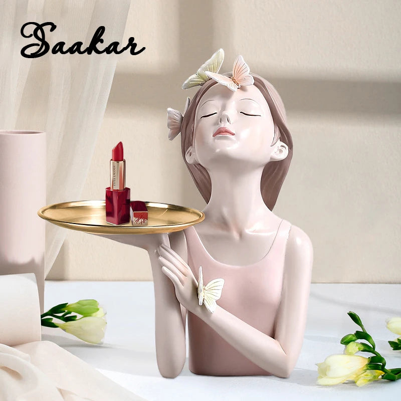 SAAKAR Fashion Butterfly Girl Resin Decorative Ornament Figurines for Interior Desktop Decor Accessories Home Living Room Object