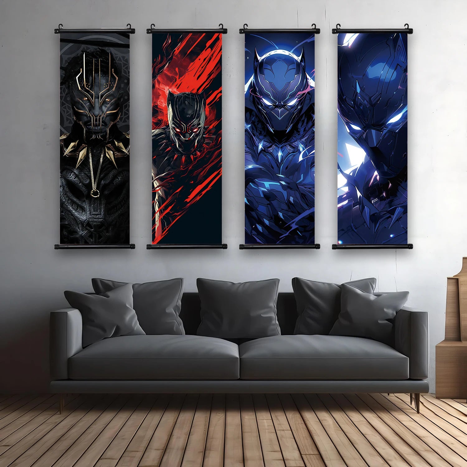 Black Panther Marvel Movie Hanging Scroll Poster Wall Artwork Canvas Painting Home Decoration Decor The Avengers Wallpaper Gift
