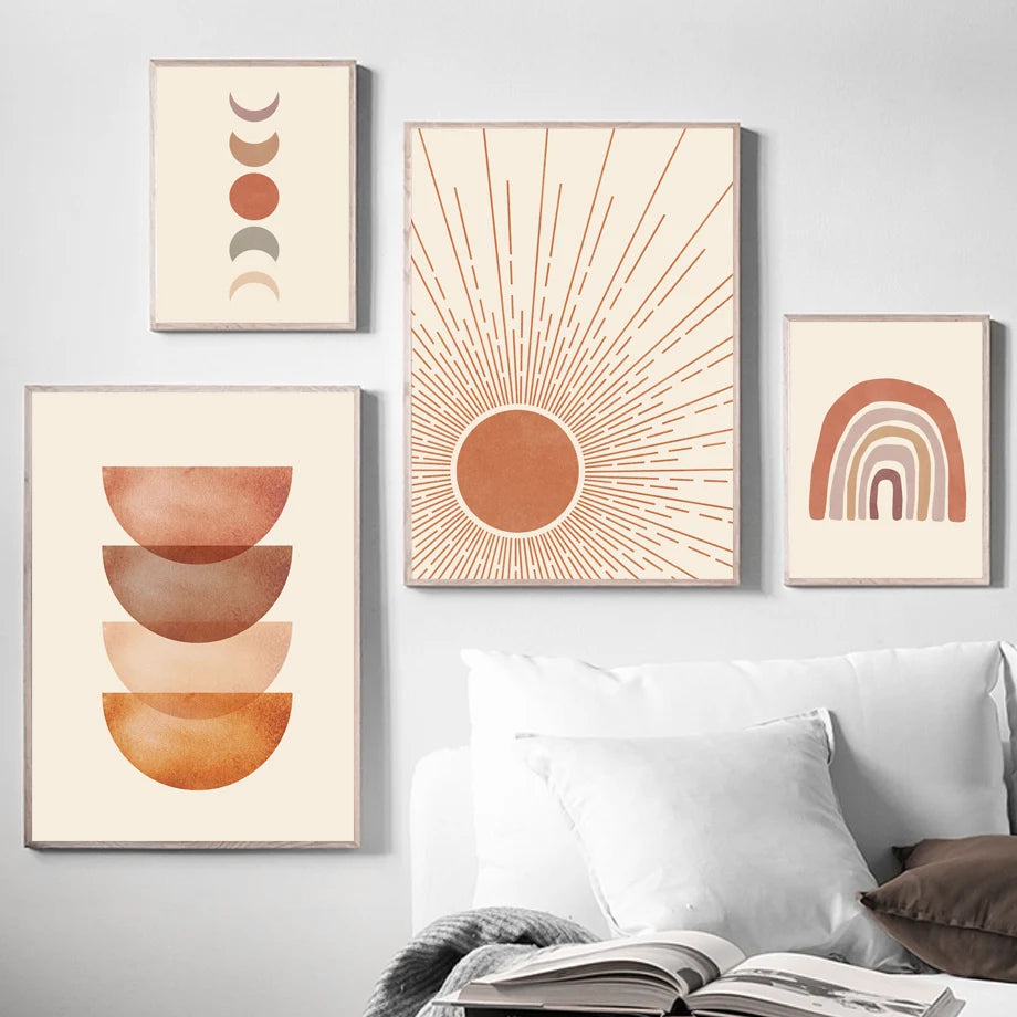 Bohemian Sun Moon Rainbow Leaf Geometry Wall Art Canvas Painting Abstract Posters And Prints Pictures Bedroom Living Room Decor