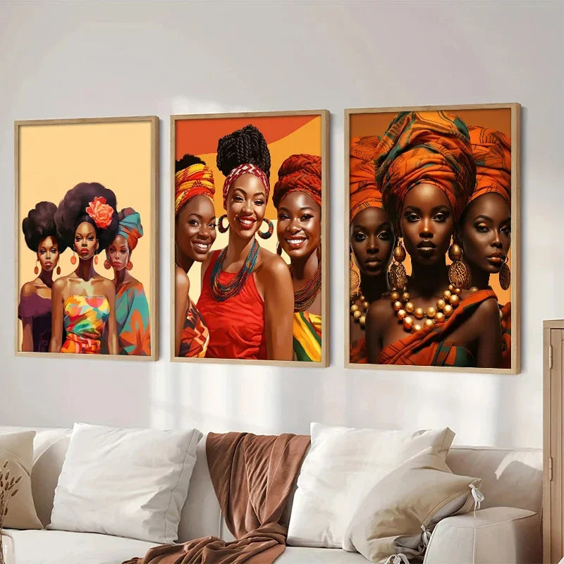 Modern African Black Woman Portrait Posters and Prints Canvas Painting Wall Art Pictures for Living Room Home Decor Frameless