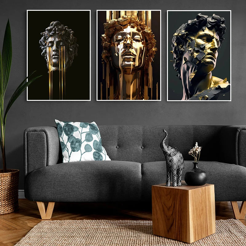 Vintage Advanced Black Gold Sculpture Ancient Greek God Female David Poster Canvas Paint Prints Art Home Wall Decor Frameless