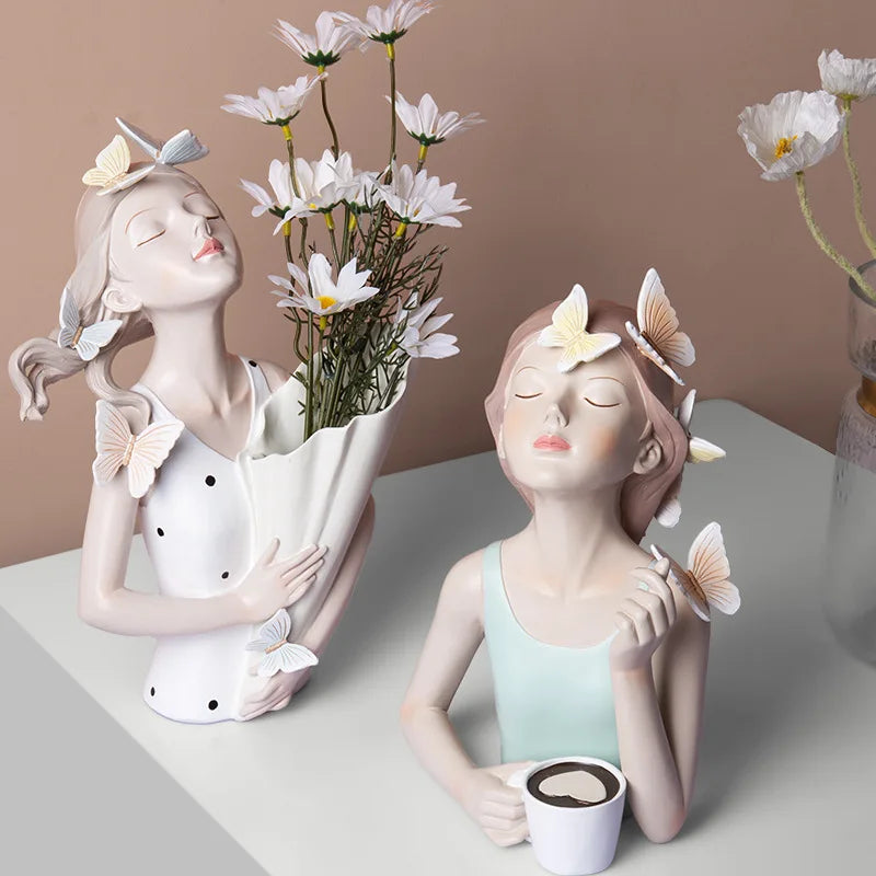 SAAKAR Fashion Butterfly Girl Resin Decorative Ornament Figurines for Interior Desktop Decor Accessories Home Living Room Object