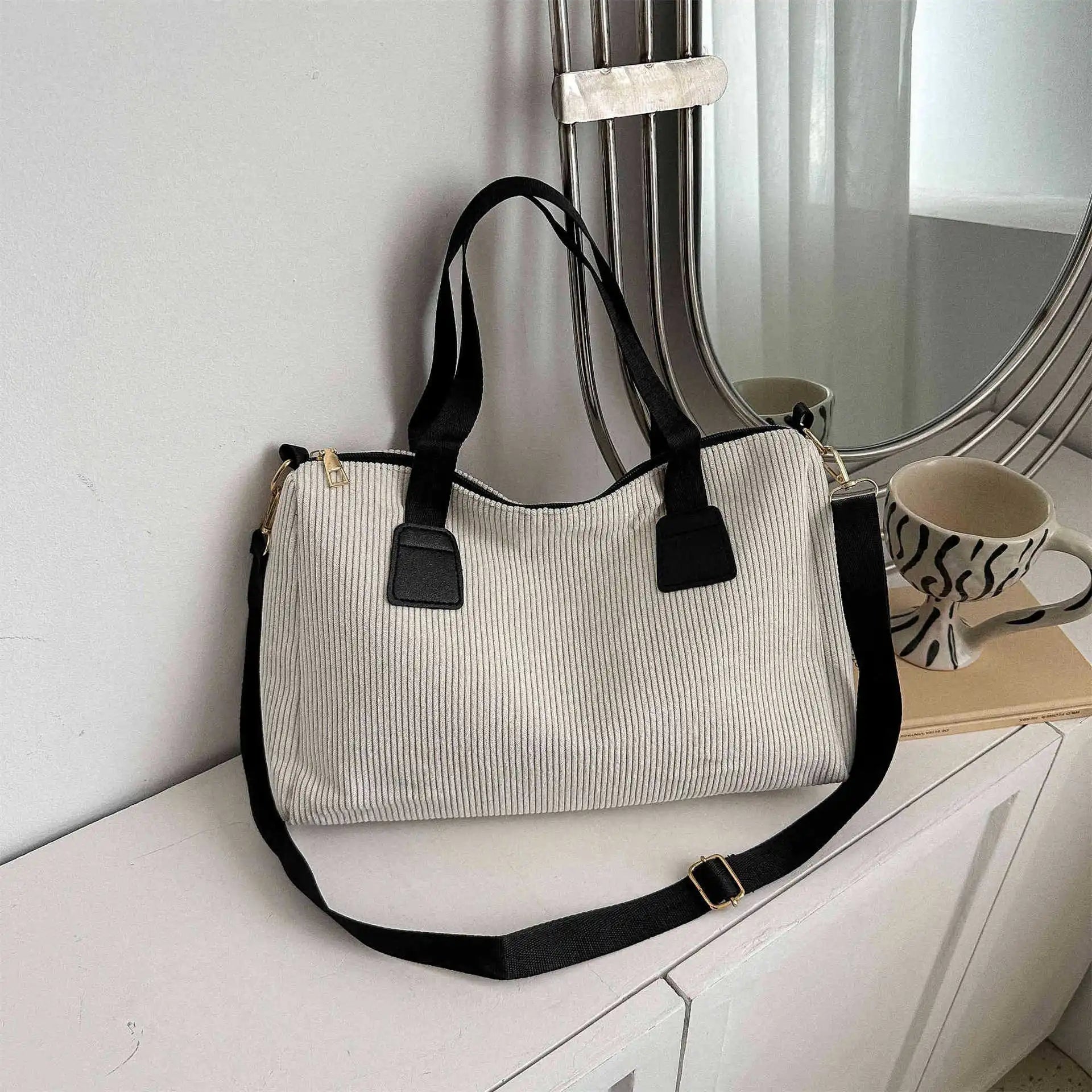 crossbody travel duffle bag Corduroy Travel Duffle Bag, Large Capacity Crossbody Bag, Casual Handbags For Sports & Weekend Purses For Women Purses