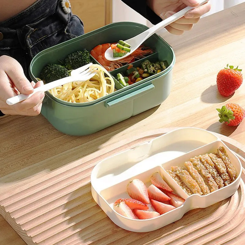 Lunch Box Bento 2 étages avec Fourchette, Cuillère, Passe au Micro