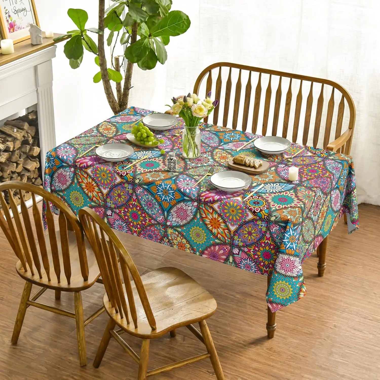 Boho Bohemia Style Vintage Rectangle Tablecloth Dining Room Decor Waterproof Tablecloth for Table Holiday Party Decorations